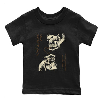 1s Mocha shirts to match jordans Love Doesn't End sneaker match tees Air Jordan 1 Low Mocha SNRT Sneaker Release Tees Youth Baby Black 2 crew neck shirts