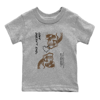 1s Mocha shirts to match jordans Love Doesn't End sneaker match tees Air Jordan 1 Low Mocha SNRT Sneaker Release Tees Youth Baby Heather Grey 2 crew neck shirts