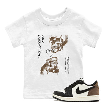 1s Mocha shirts to match jordans Love Doesn't End sneaker match tees Air Jordan 1 Low Mocha SNRT Sneaker Release Tees Youth Baby White 1 crew neck shirts