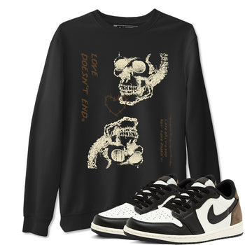 1s Mocha shirts to match jordans Love Doesn't End sneaker match tees Air Jordan 1 Low Mocha SNRT Sneaker Release Tees unisex cotton Black 1 crew neck shirts