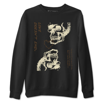 1s Mocha shirts to match jordans Love Doesn't End sneaker match tees Air Jordan 1 Low Mocha SNRT Sneaker Release Tees unisex cotton Black 2 crew neck shirts