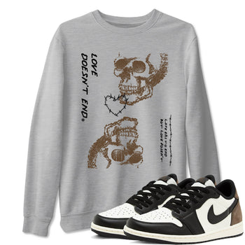 1s Mocha shirts to match jordans Love Doesn't End sneaker match tees Air Jordan 1 Low Mocha SNRT Sneaker Release Tees unisex cotton Heather Grey 1 crew neck shirts