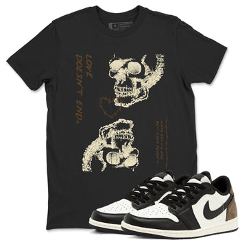 1s Mocha shirts to match jordans Love Doesn't End sneaker match tees Air Jordan 1 Low Mocha SNRT Sneaker Release Tees unisex cotton Black 1 crew neck shirts