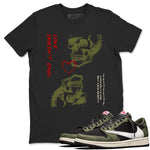 Travis Scott Medium Olive shirts to match jordans Love Doesn't End sneaker match tees Air Jordan 1 Low x Travis Scott x Medium Olive SNRT Sneaker Release Tees unisex cotton Black 1 crew neck shirts