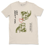 Travis Scott Medium Olive shirts to match jordans Love Doesn't End sneaker match tees Air Jordan 1 Low x Travis Scott x Medium Olive SNRT Sneaker Release Tees unisex cotton Natural 2 crew neck shirts