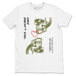 Travis Scott Medium Olive shirts to match jordans Love Doesn't End sneaker match tees Air Jordan 1 Low x Travis Scott x Medium Olive SNRT Sneaker Release Tees unisex cotton White 2 crew neck shirts