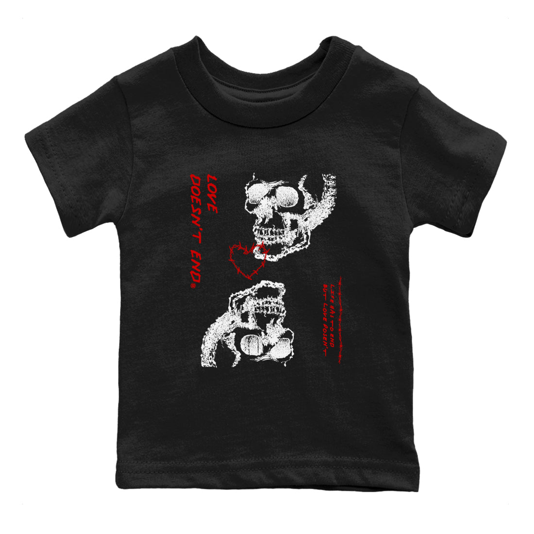 Air Jordan 11 Retro Bred Velvet shirts to match jordans Love Doesn't End sneaker match tees 11 Bred Velvet SNRT Sneaker Release Tees Youth Baby Black 2 crew neck shirts