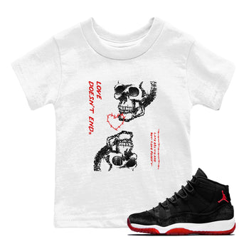 Air Jordan 11 Retro Bred Velvet shirts to match jordans Love Doesn't End sneaker match tees 11 Bred Velvet SNRT Sneaker Release Tees Youth Baby White 1 crew neck shirts