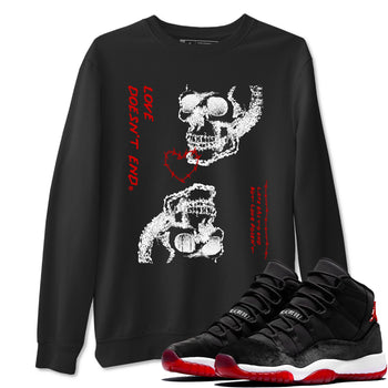 Air Jordan 11 Retro Bred Velvet shirts to match jordans Love Doesn't End sneaker match tees 11 Bred Velvet SNRT Sneaker Release Tees unisex cotton Black 1 crew neck shirts