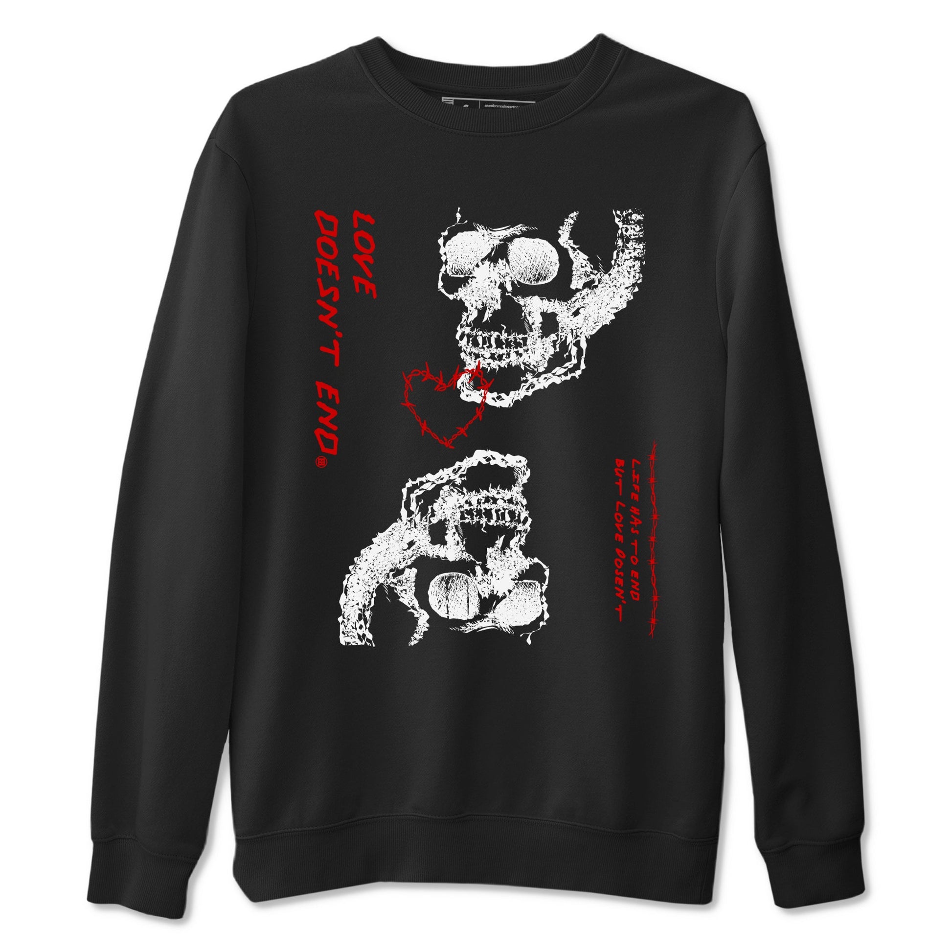 Air Jordan 11 Retro Bred Velvet shirts to match jordans Love Doesn't End sneaker match tees 11 Bred Velvet SNRT Sneaker Release Tees unisex cotton Black 2 crew neck shirts