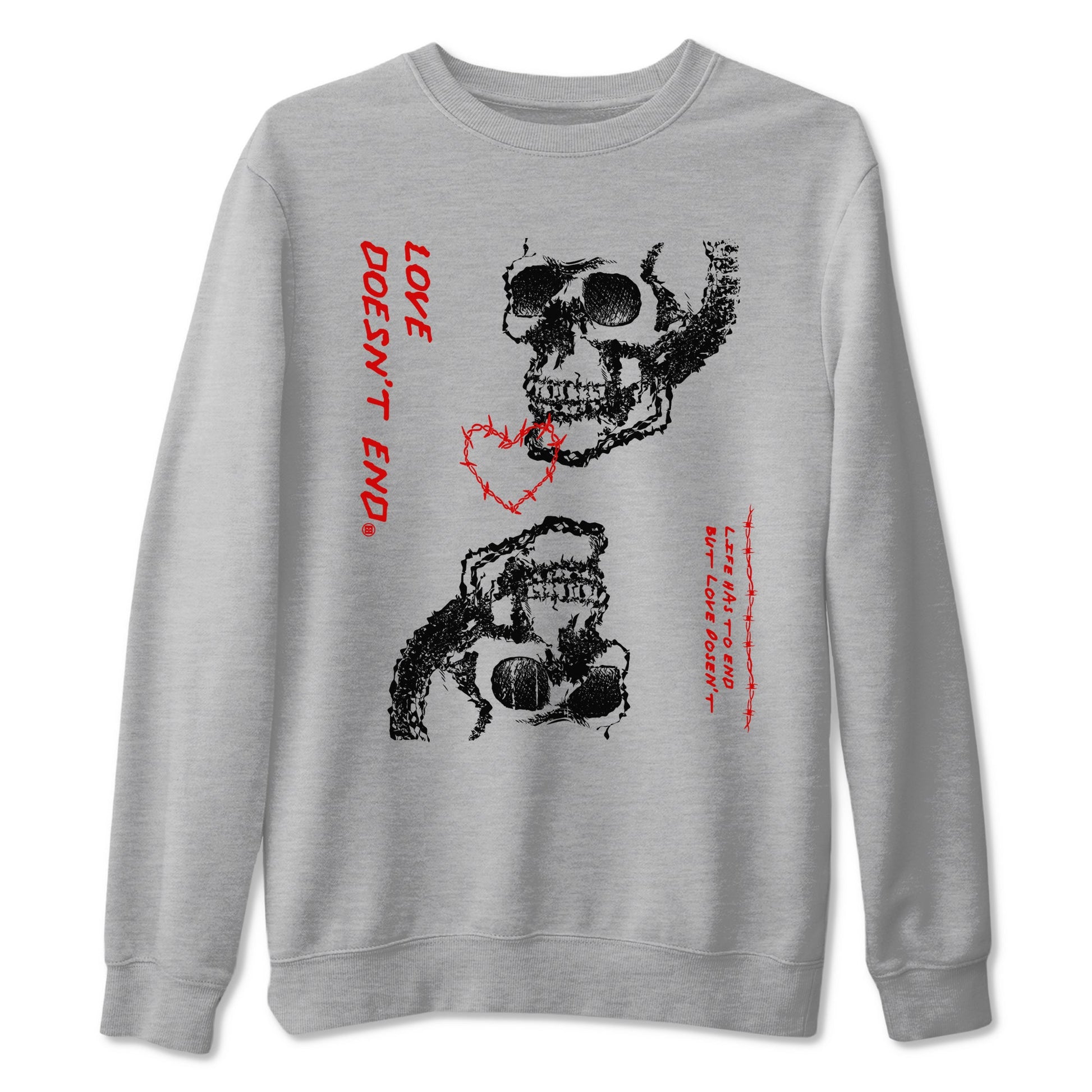 Air Jordan 11 Retro Bred Velvet shirts to match jordans Love Doesn't End sneaker match tees 11 Bred Velvet SNRT Sneaker Release Tees unisex cotton Heather Grey 2 crew neck shirts