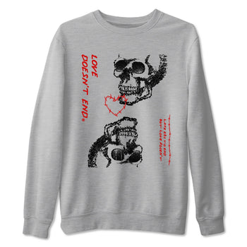 Air Jordan 11 Retro Bred Velvet shirts to match jordans Love Doesn't End sneaker match tees 11 Bred Velvet SNRT Sneaker Release Tees unisex cotton Heather Grey 2 crew neck shirts