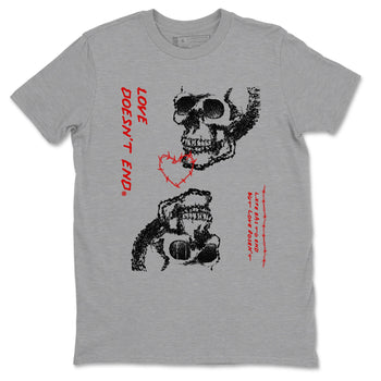 Air Jordan 11 Retro Bred Velvet shirts to match jordans Love Doesn't End sneaker match tees 11 Bred Velvet SNRT Sneaker Release Tees unisex cotton Heather Grey 2 crew neck shirts