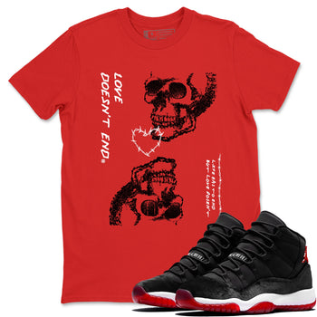 Air Jordan 11 Retro Bred Velvet shirts to match jordans Love Doesn't End sneaker match tees 11 Bred Velvet SNRT Sneaker Release Tees unisex cotton Red 1 crew neck shirts