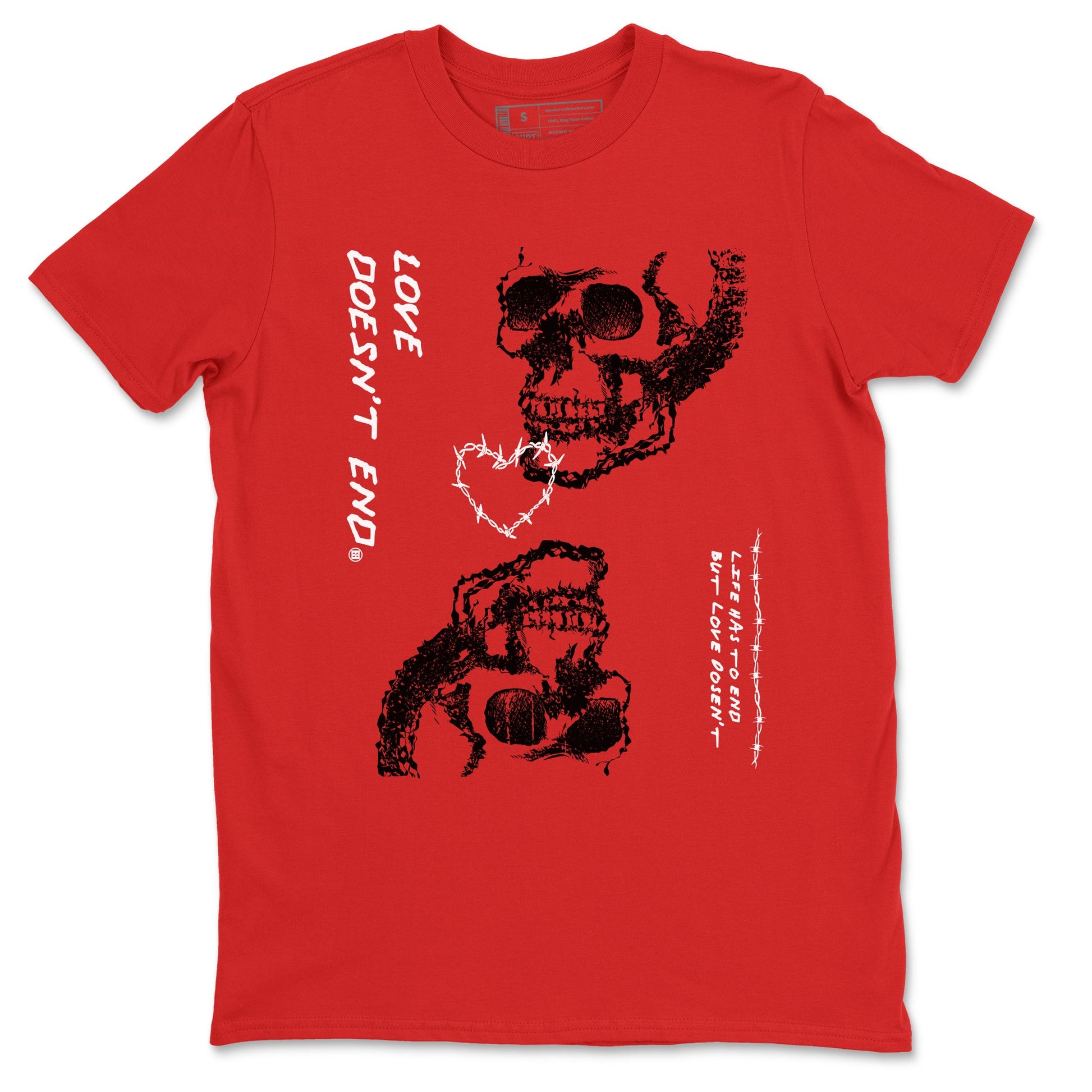 Air Jordan 11 Retro Bred Velvet shirts to match jordans Love Doesn't End sneaker match tees 11 Bred Velvet SNRT Sneaker Release Tees unisex cotton Red 2 crew neck shirts