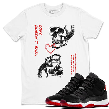 Air Jordan 11 Retro Bred Velvet shirts to match jordans Love Doesn't End sneaker match tees 11 Bred Velvet SNRT Sneaker Release Tees unisex cotton White 1 crew neck shirts
