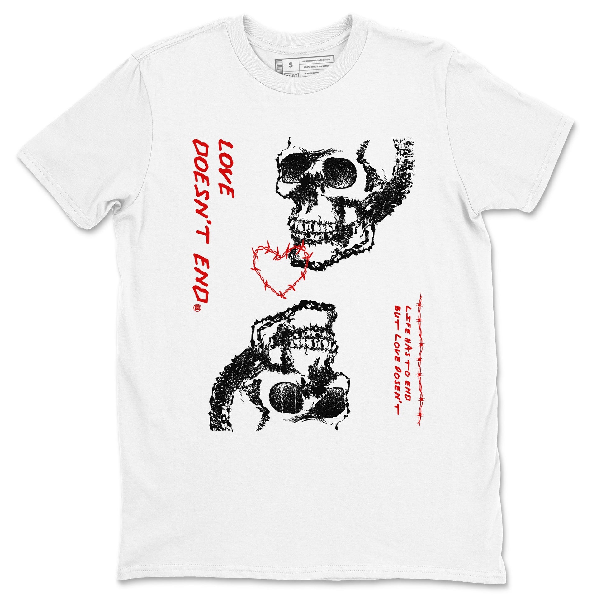 Air Jordan 11 Retro Bred Velvet shirts to match jordans Love Doesn't End sneaker match tees 11 Bred Velvet SNRT Sneaker Release Tees unisex cotton White 2 crew neck shirts