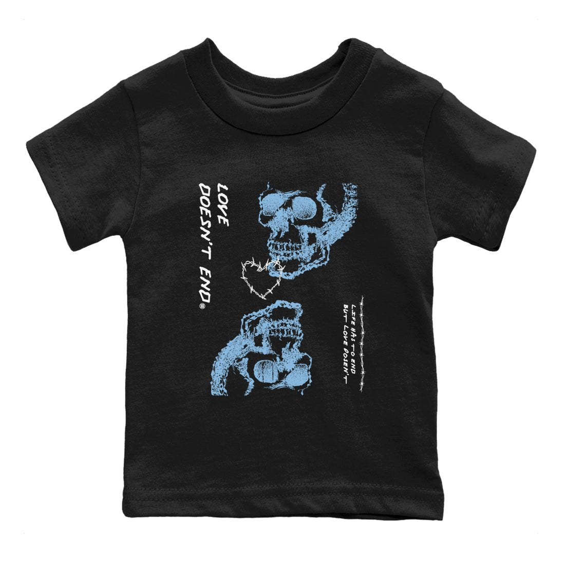 11s Legend Blue shirts to match jordans Love Doesn't End sneaker match tees Air Jordan 11 Legend Blue match shoes to clothes SNRT Sneaker Tees Youth Baby Black 2 tee