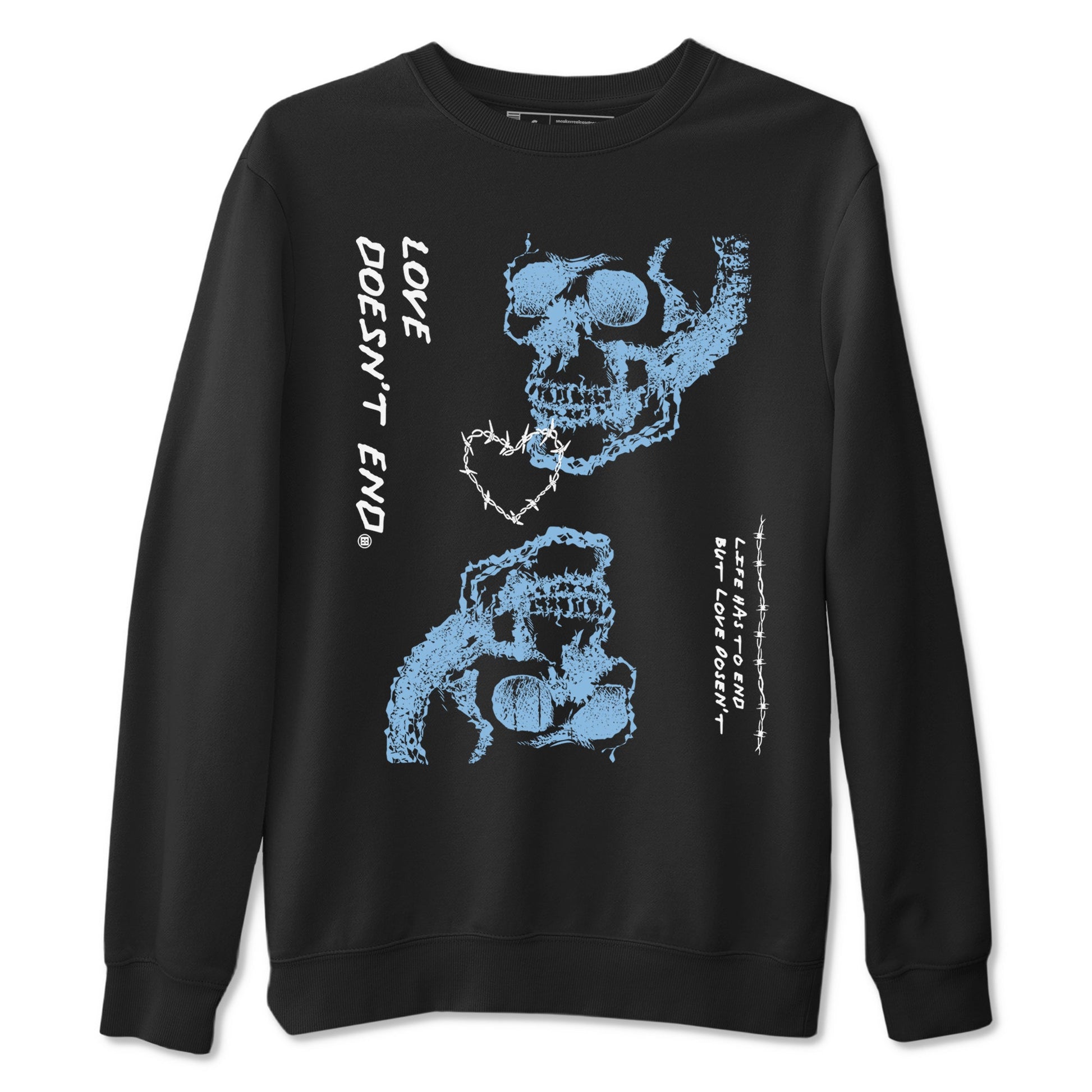 11s Legend Blue shirts to match jordans Love Doesn't End sneaker match tees Air Jordan 11 Legend Blue match shoes to clothes SNRT Sneaker Tees unisex cotton Black 2 shirts
