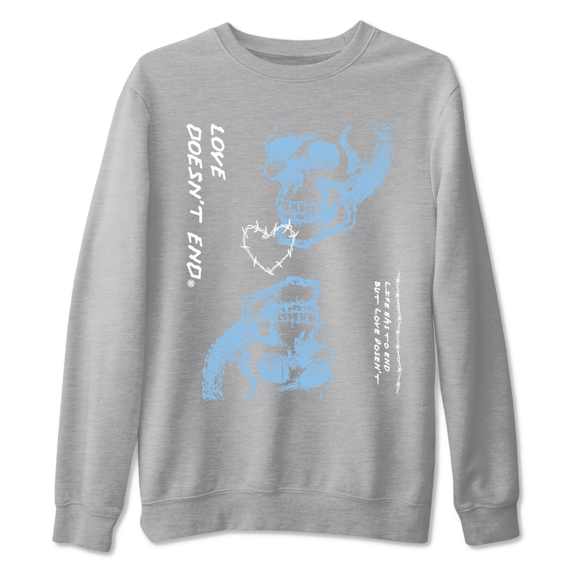 11s Legend Blue shirts to match jordans Love Doesn't End sneaker match tees Air Jordan 11 Legend Blue match shoes to clothes SNRT Sneaker Tees unisex cotton Heather Grey 2 shirts