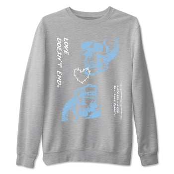 11s Legend Blue shirts to match jordans Love Doesn't End sneaker match tees Air Jordan 11 Legend Blue match shoes to clothes SNRT Sneaker Tees unisex cotton Heather Grey 2 shirts