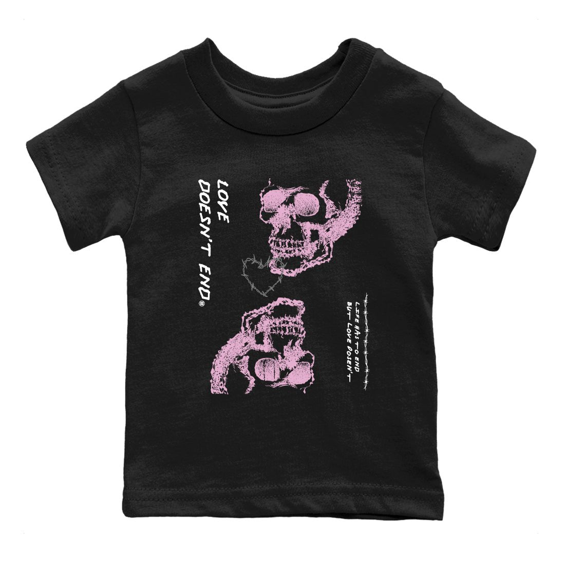 4s Retro Orchid shirts to match jordans Love Doesn't End sneaker match tees Air Jordan 4 WMNS Orchid match shoes to clothes SNRT Sneaker Tees Youth Baby Black 2 tee