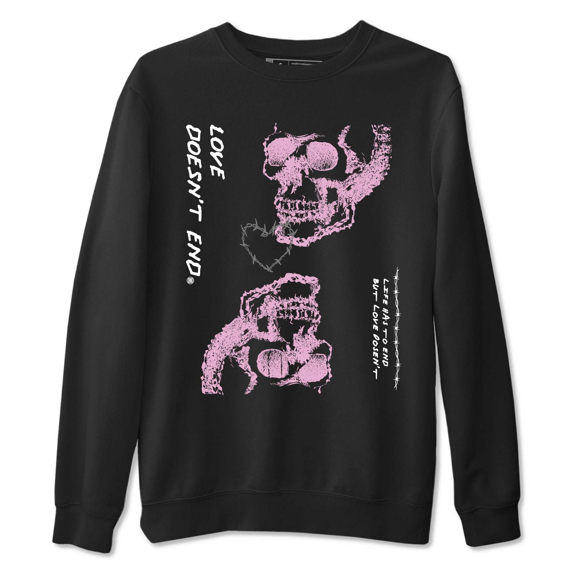 4s Retro Orchid shirts to match jordans Love Doesn't End sneaker match tees Air Jordan 4 WMNS Orchid match shoes to clothes SNRT Sneaker Tees unisex cotton Black 2 shirts