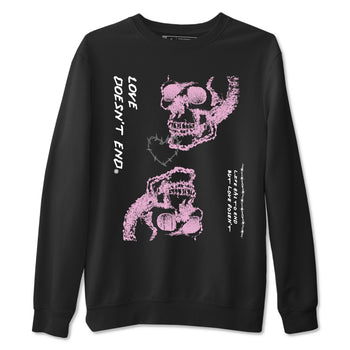 4s Retro Orchid shirts to match jordans Love Doesn't End sneaker match tees Air Jordan 4 WMNS Orchid match shoes to clothes SNRT Sneaker Tees unisex cotton Black 2 shirts