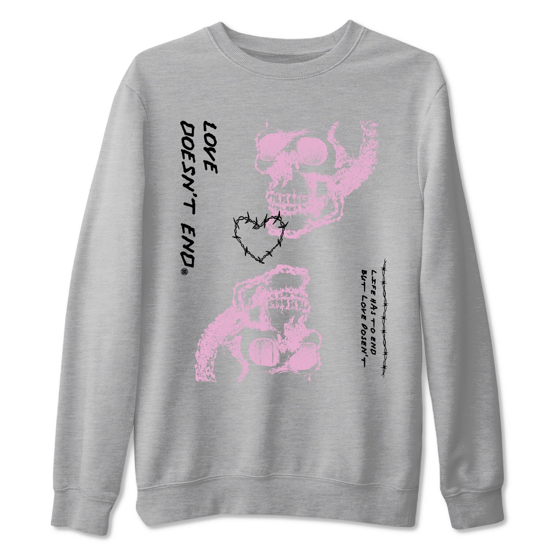 4s Retro Orchid shirts to match jordans Love Doesn't End sneaker match tees Air Jordan 4 WMNS Orchid match shoes to clothes SNRT Sneaker Tees unisex cotton Heather Grey 2 shirts