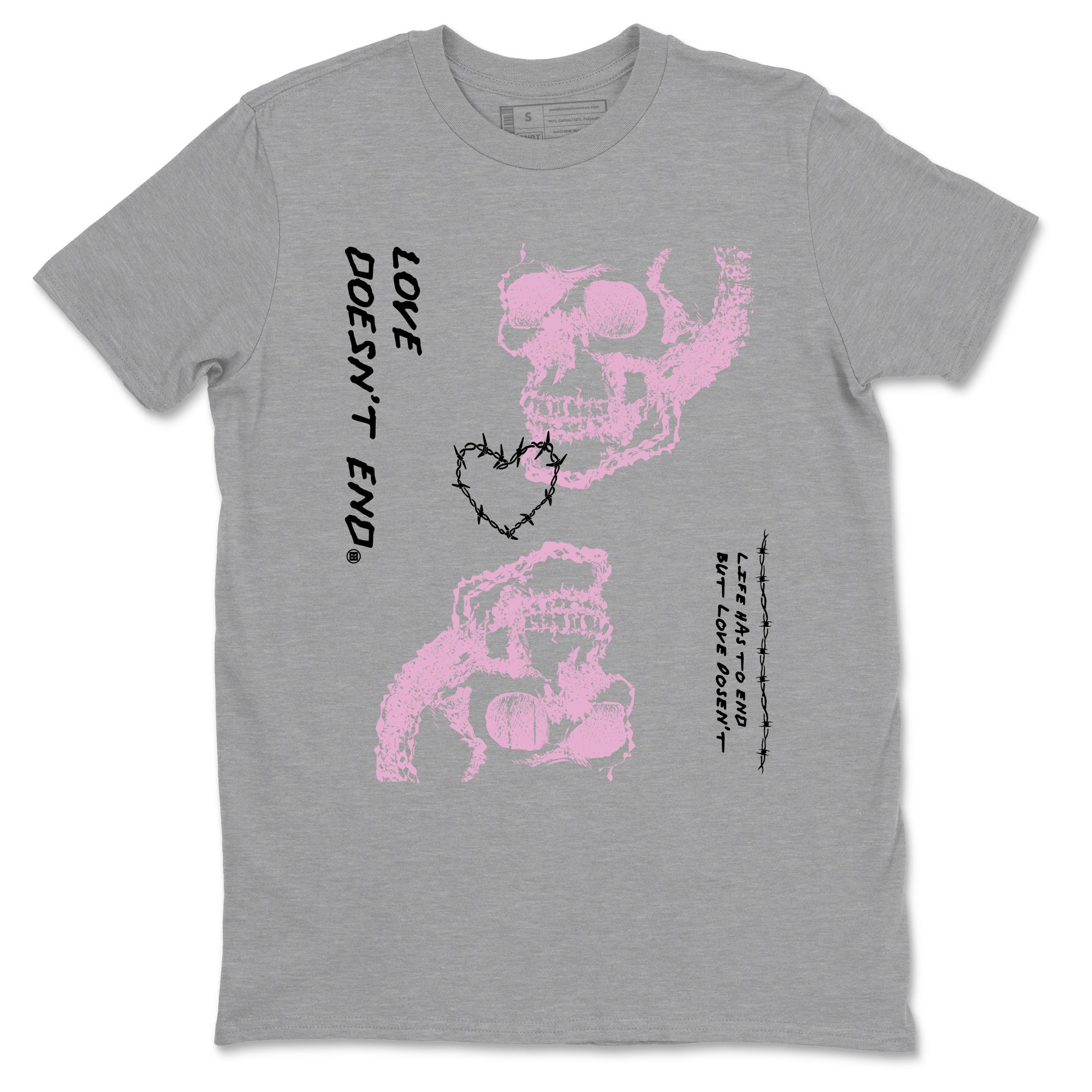 4s Retro Orchid shirts to match jordans Love Doesn't End sneaker match tees Air Jordan 4 WMNS Orchid match shoes to clothes SNRT Sneaker Tees unisex cotton Heather Grey 2 shirts