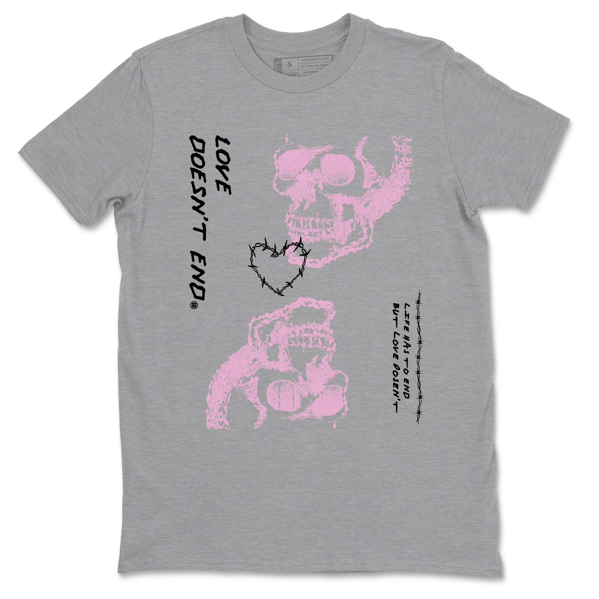 4s Retro Orchid shirts to match jordans Love Doesn't End sneaker match tees Air Jordan 4 WMNS Orchid match shoes to clothes SNRT Sneaker Tees unisex cotton Heather Grey 2 shirts