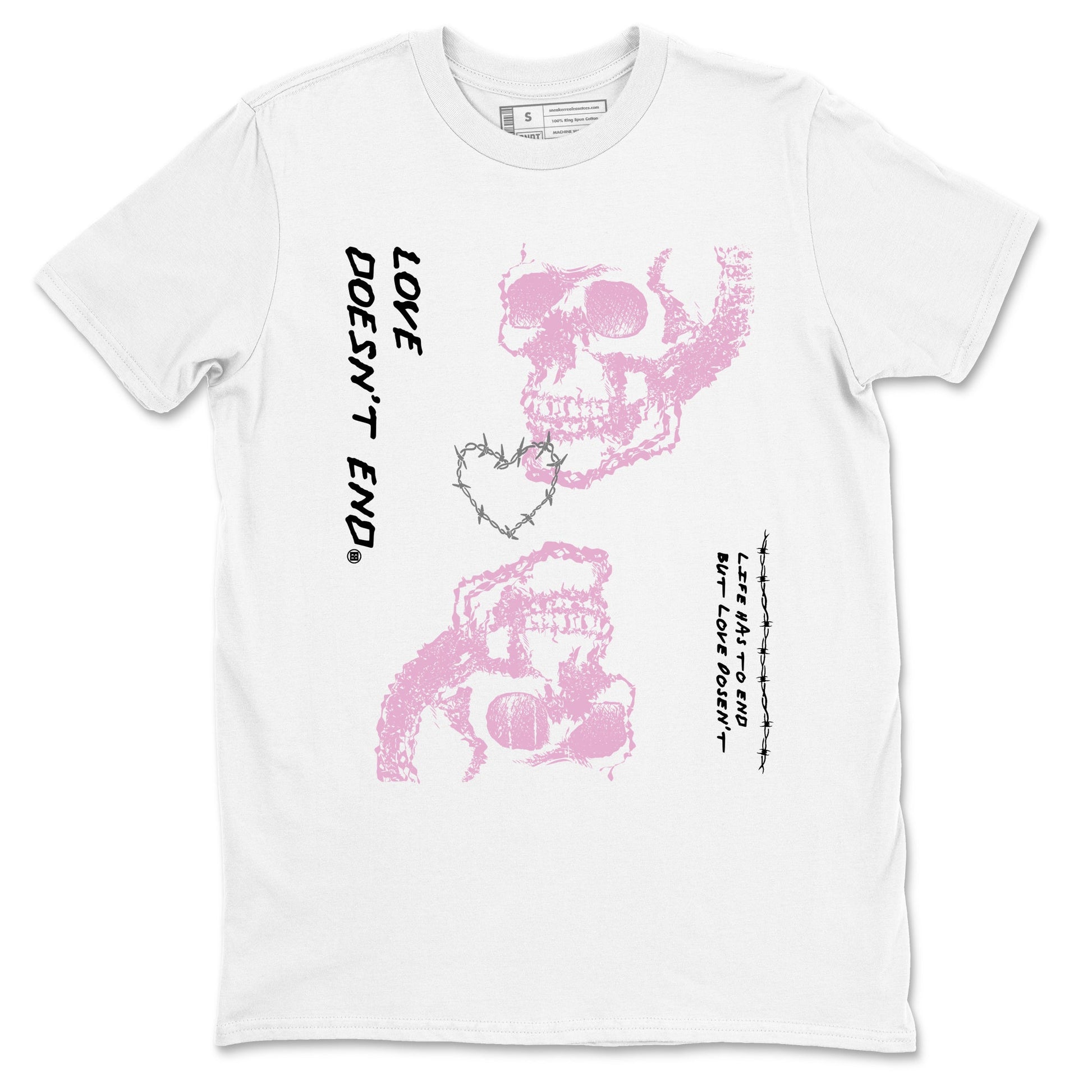 4s Retro Orchid shirts to match jordans Love Doesn't End sneaker match tees Air Jordan 4 WMNS Orchid match shoes to clothes SNRT Sneaker Tees unisex cotton White 2 shirts