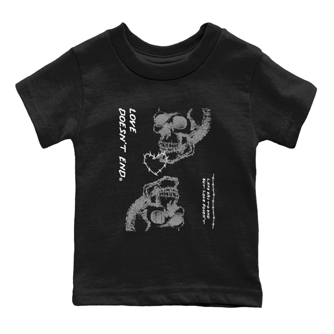 4 Wet Cement shirts to match jordans Love Doesn't End sneaker match tees Air Jordan 4 Retro Wet Cement SNRT Sneaker Release Tees Youth Baby Black 2 crew neck shirts
