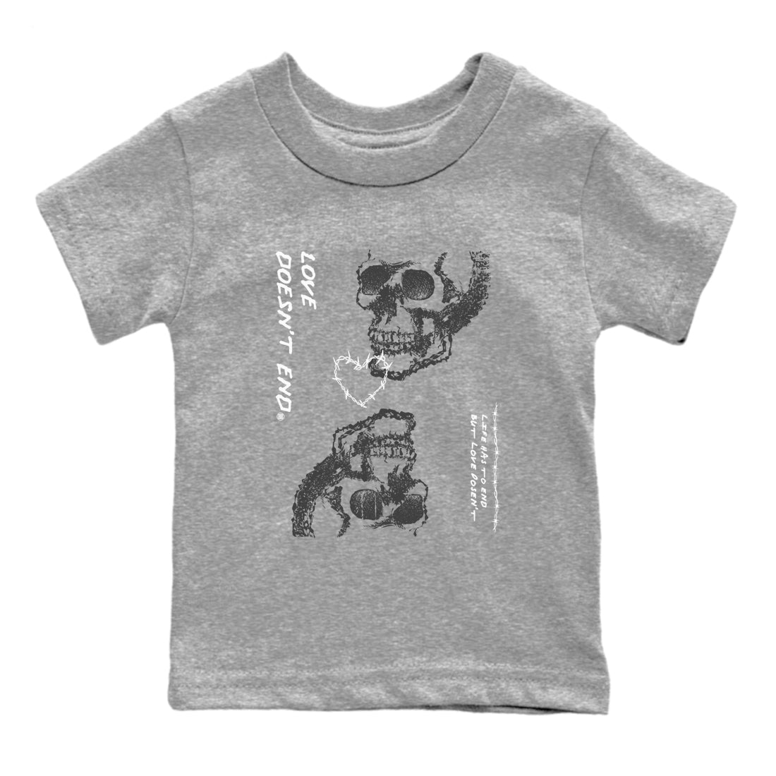 4 Wet Cement shirts to match jordans Love Doesn't End sneaker match tees Air Jordan 4 Retro Wet Cement SNRT Sneaker Release Tees Youth Baby Heather Grey 2 crew neck shirts