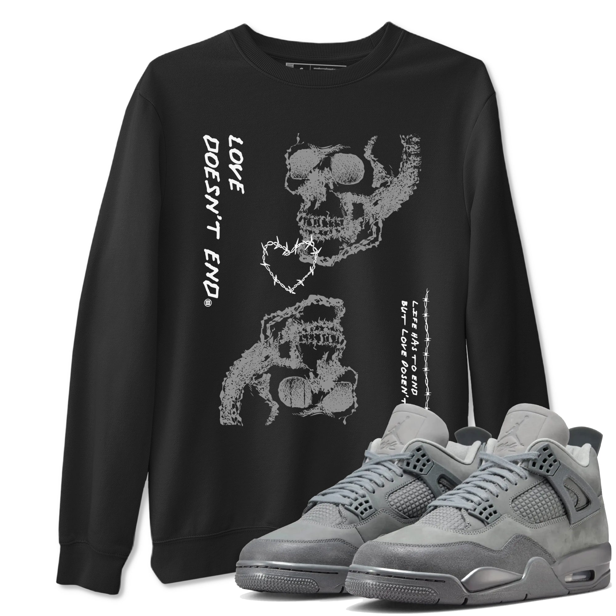 4 Wet Cement shirts to match jordans Love Doesn't End sneaker match tees Air Jordan 4 Retro Wet Cement SNRT Sneaker Release Tees unisex cotton Black 1 crew neck shirts