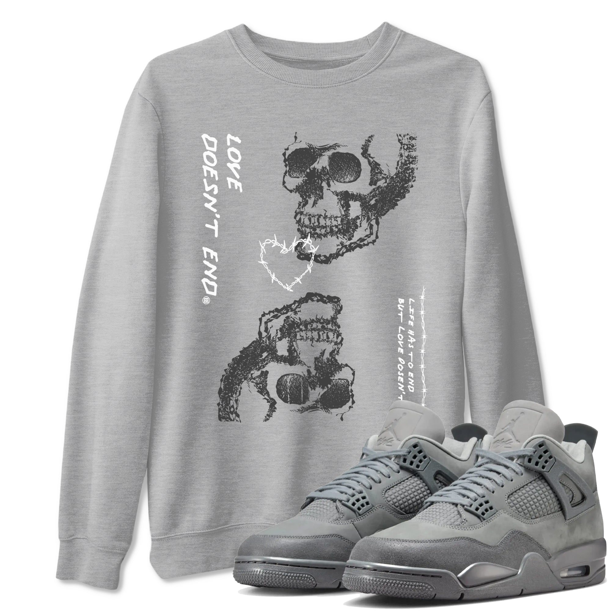 4 Wet Cement shirts to match jordans Love Doesn't End sneaker match tees Air Jordan 4 Retro Wet Cement SNRT Sneaker Release Tees unisex cotton Heather Grey 1 crew neck shirts