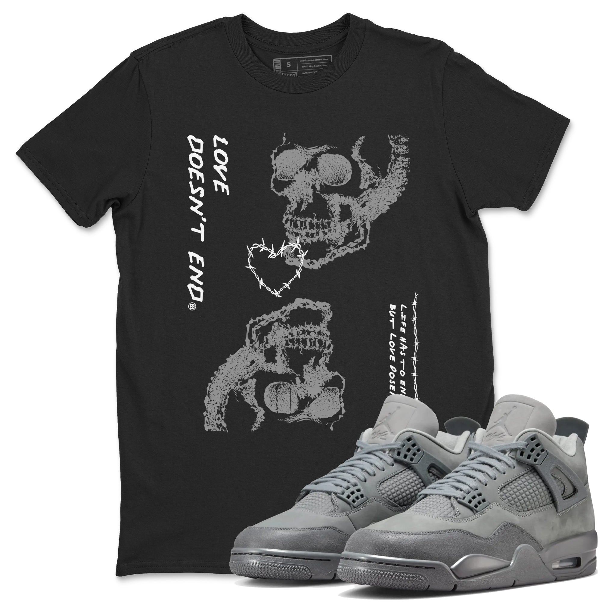 4 Wet Cement shirts to match jordans Love Doesn't End sneaker match tees Air Jordan 4 Retro Wet Cement SNRT Sneaker Release Tees unisex cotton Black 1 crew neck shirts