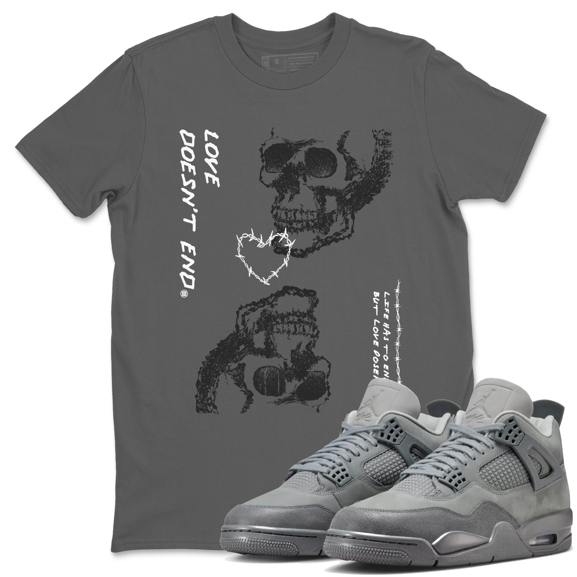 4 Wet Cement shirts to match jordans Love Doesn't End sneaker match tees Air Jordan 4 Retro Wet Cement SNRT Sneaker Release Tees unisex cotton Cool Grey 1 crew neck shirts