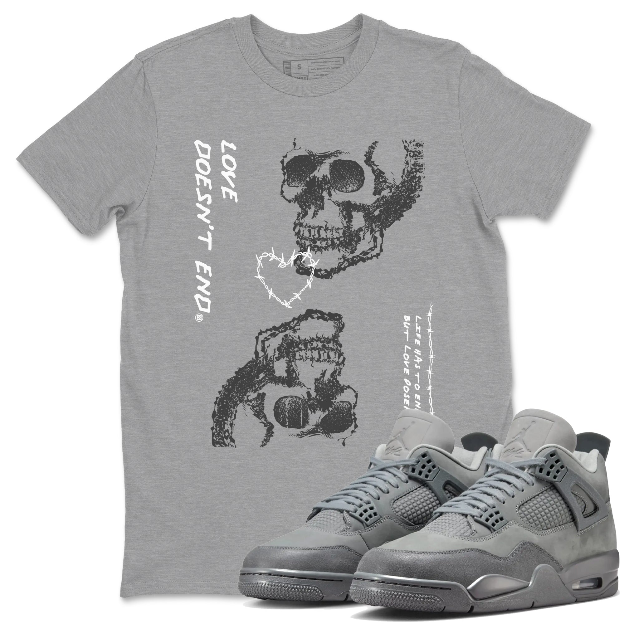 4 Wet Cement shirts to match jordans Love Doesn't End sneaker match tees Air Jordan 4 Retro Wet Cement SNRT Sneaker Release Tees unisex cotton Heather Grey 1 crew neck shirts