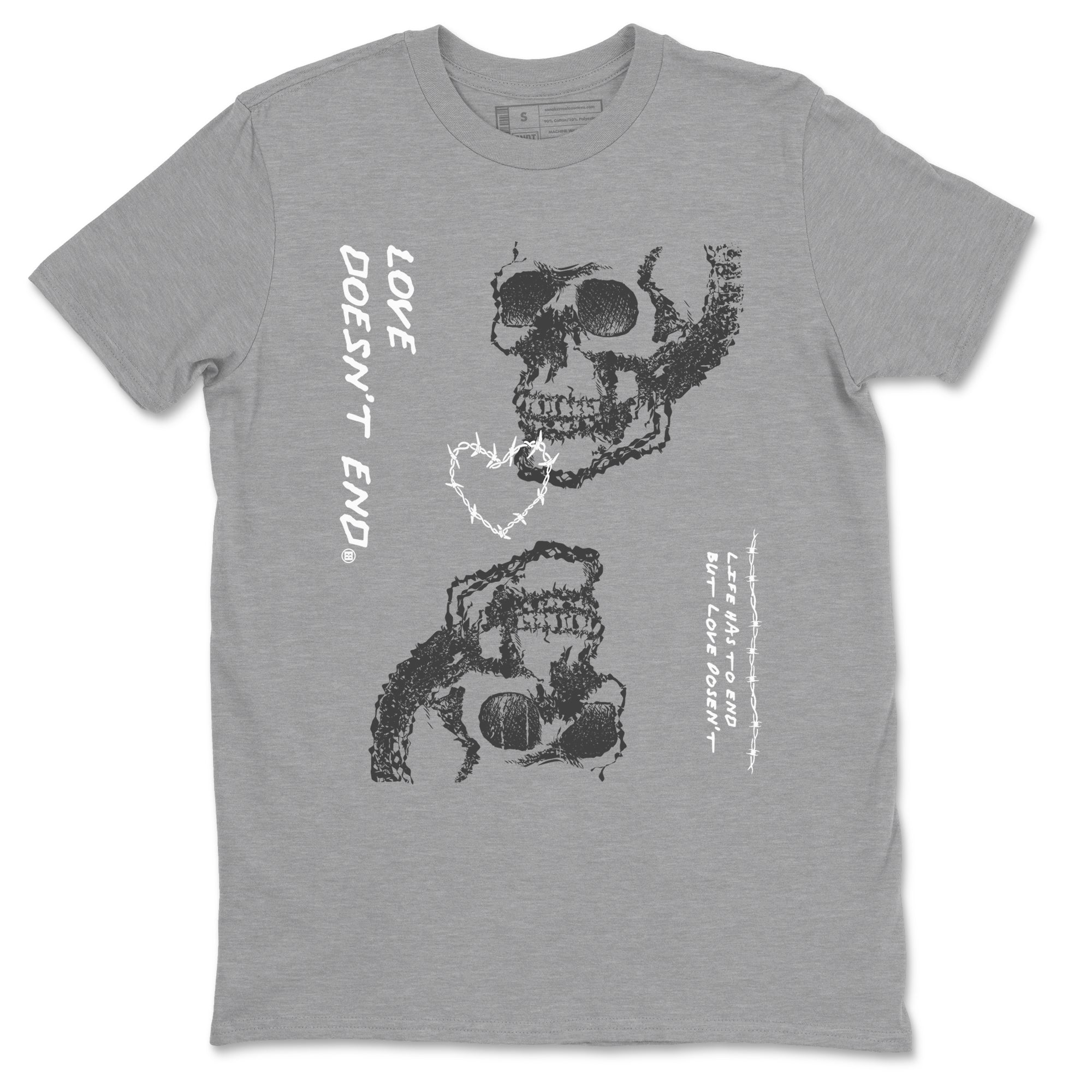4 Wet Cement shirts to match jordans Love Doesn't End sneaker match tees Air Jordan 4 Retro Wet Cement SNRT Sneaker Release Tees unisex cotton Heather Grey 2 crew neck shirts