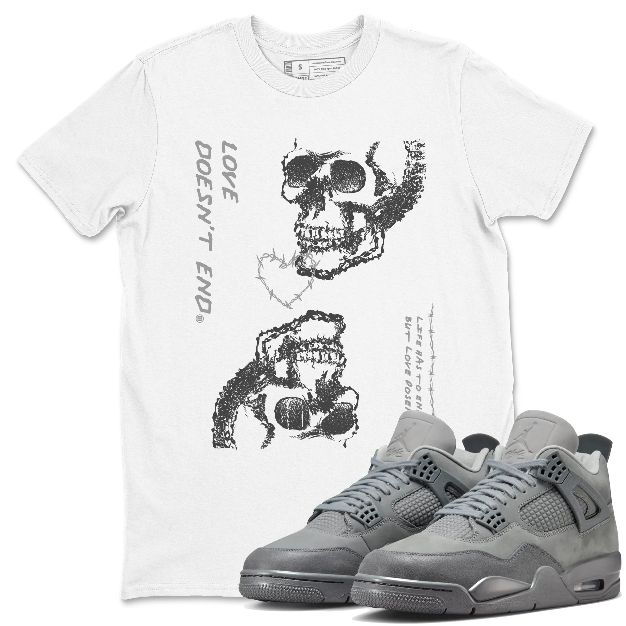4 Wet Cement shirts to match jordans Love Doesn't End sneaker match tees Air Jordan 4 Retro Wet Cement SNRT Sneaker Release Tees unisex cotton White 1 crew neck shirts