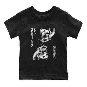 4s White Thunder shirts to match jordans Love Doesn't End sneaker match tees Air Jordan 4 Retro White Thunder SNRT Sneaker Release Tees Youth Baby Black 2 crew neck shirts