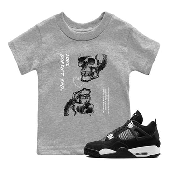 4s White Thunder shirts to match jordans Love Doesn't End sneaker match tees Air Jordan 4 Retro White Thunder SNRT Sneaker Release Tees Youth Baby Heather Grey 1 crew neck shirts