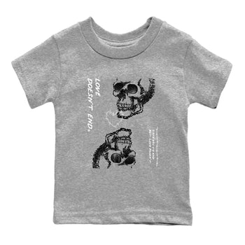 4s White Thunder shirts to match jordans Love Doesn't End sneaker match tees Air Jordan 4 Retro White Thunder SNRT Sneaker Release Tees Youth Baby Heather Grey 2 crew neck shirts