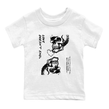 4s White Thunder shirts to match jordans Love Doesn't End sneaker match tees Air Jordan 4 Retro White Thunder SNRT Sneaker Release Tees Youth Baby White 2 crew neck shirts