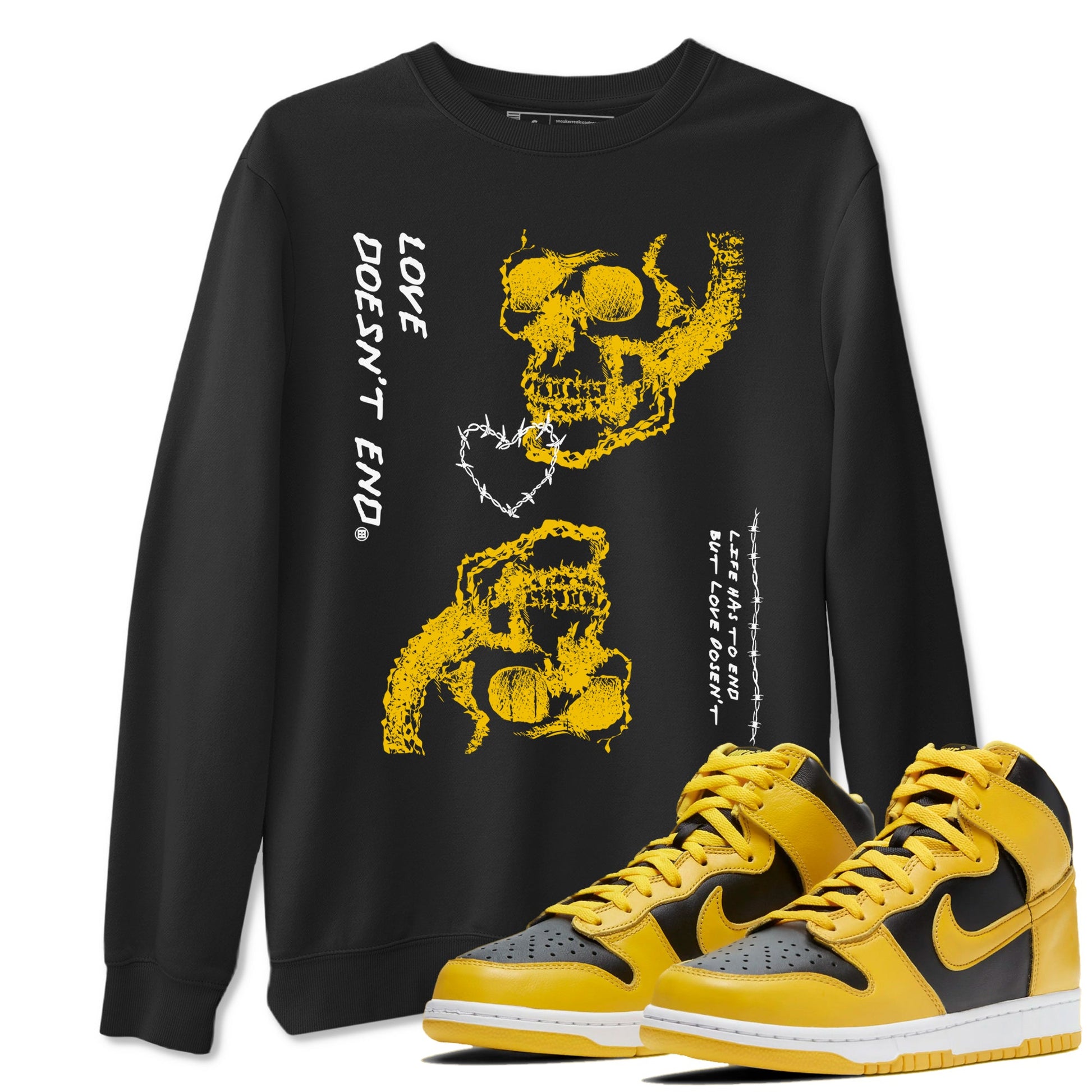 Dunk High Pollen shirts to match jordans Love Doesn't End sneaker match tees Dunk High Pollen match shoes to clothes SNRT Sneaker Tees unisex cotton Black 1 shirts