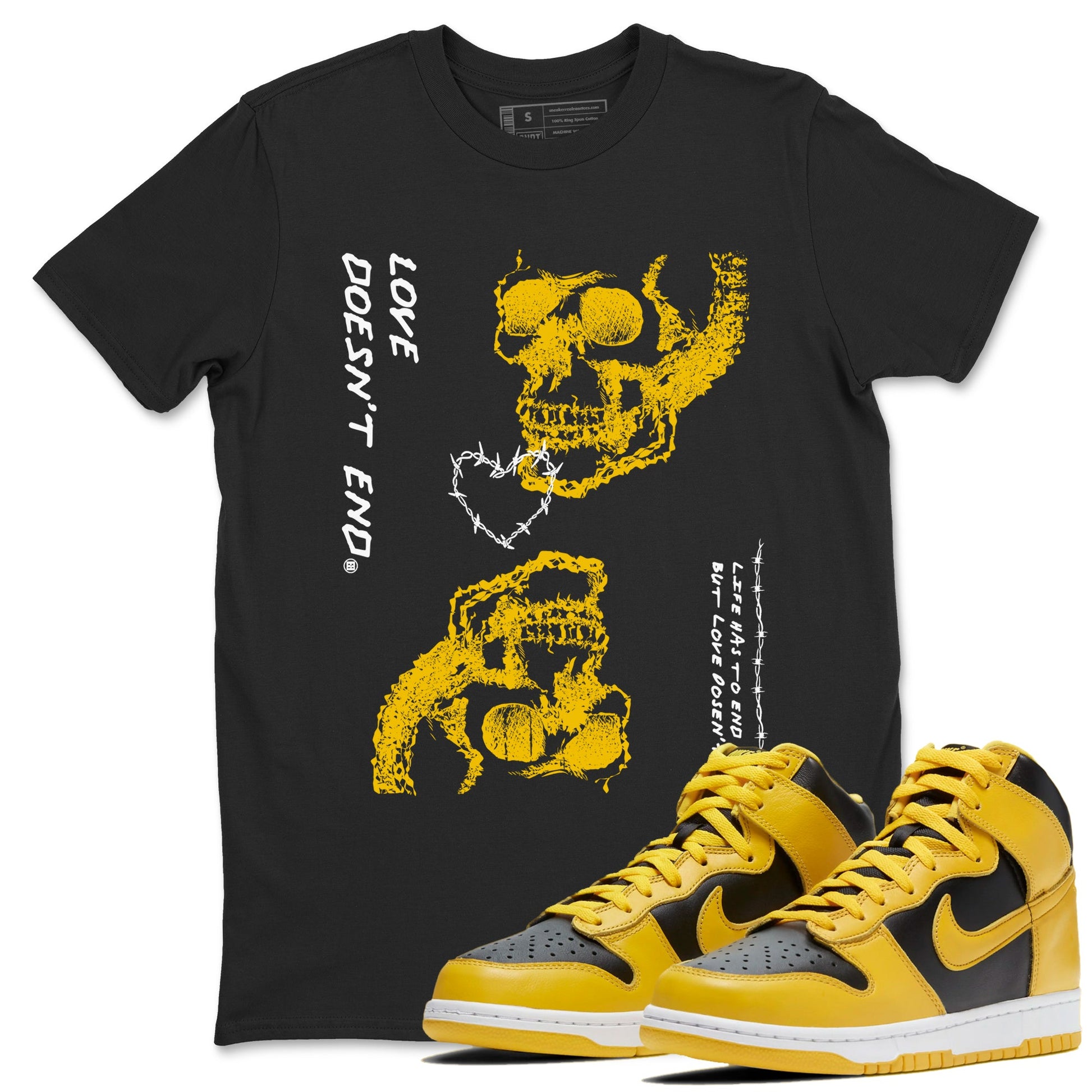 Dunk High Pollen shirts to match jordans Love Doesn't End sneaker match tees Dunk High Pollen match shoes to clothes SNRT Sneaker Tees unisex cotton Black 1 shirts