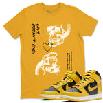 Dunk High Pollen shirts to match jordans Love Doesn't End sneaker match tees Dunk High Pollen match shoes to clothes SNRT Sneaker Tees unisex cotton Gold 1 shirts