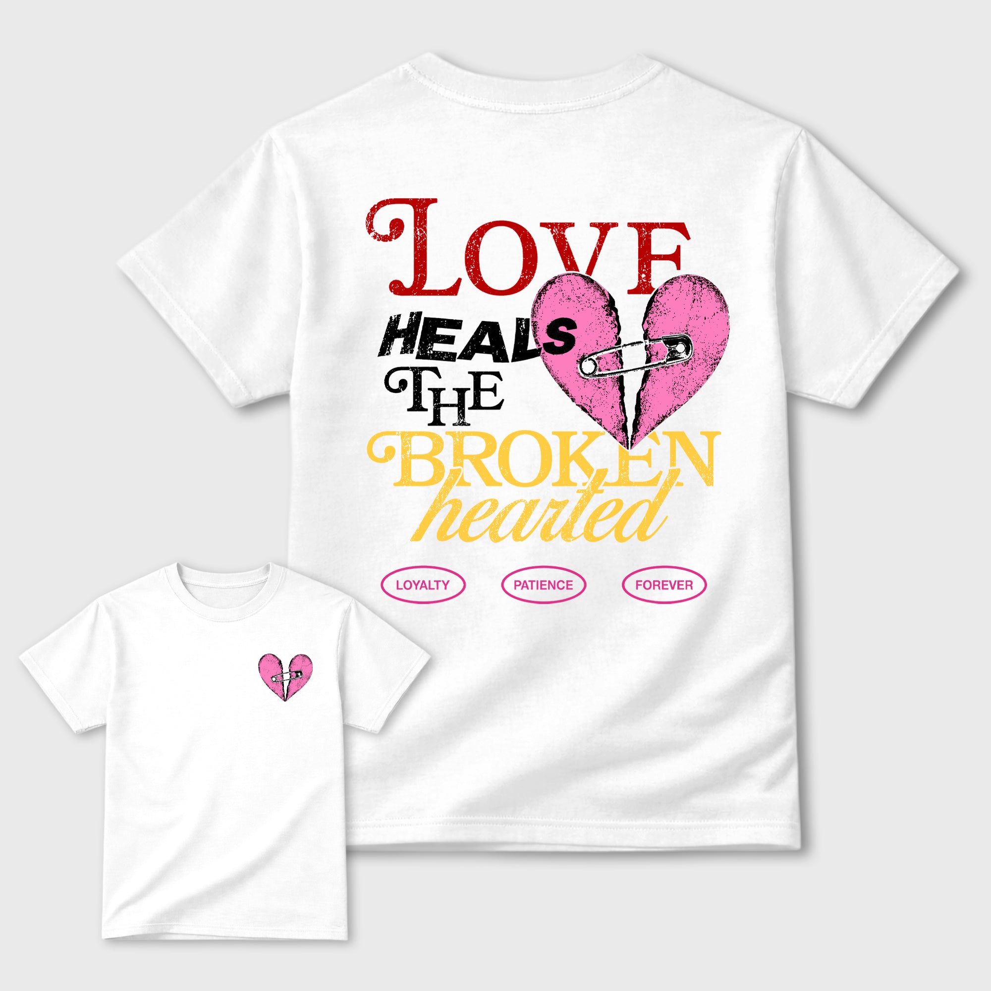 Love Heals Graphic T-Shirt featuring original streetwear artwork designed to match the . White Graphic T-Shirt.