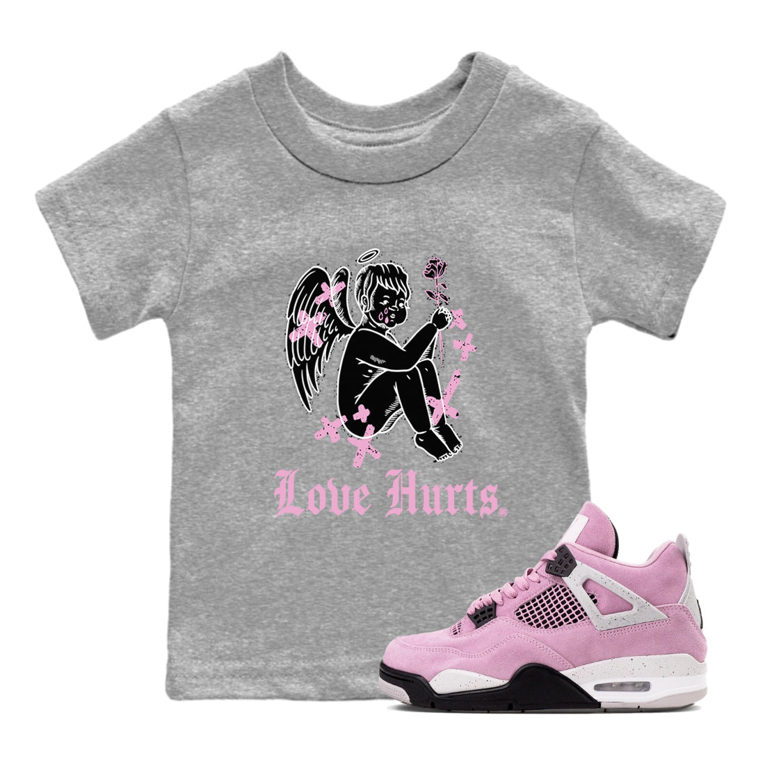 4s Retro Orchid shirts to match jordans Love Hurts sneaker match tees Air Jordan 4 WMNS Orchid match shoes to clothes SNRT Sneaker Tees Youth Baby Heather Grey 1 tee